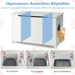 GOPLUS Maison De Toilette Pour Chat, Armoire Pour Chat Avec 2 Portes,2 Poches De Stockage,Interne Planche Réglable,Niche Pour Chat Cadre En Bois Style Meuble Pour Salon,Entrée,Couloir -Amis Poils Soldes Boutique 80321112 4