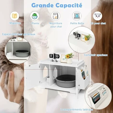 GOPLUS Maison Pour Chat Avec Placard à Porte Avec Séparateur Amovible, Niche Pour Chat Avec Large Dessus Et Étagères Latérales, Maison De Toilettes Pour Chat Avec Fenêtre 2 GOPLUS Maison Pour Chat Avec Placard à Porte Avec Séparateur Amovible, Niche Pour Chat Avec Large Dessus Et Étagères Latérales, Maison De Toilettes Pour Chat Avec Fenêtre – Image 2