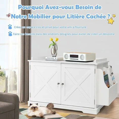 GOPLUS Maison Pour Chat Avec Placard à Porte Avec Séparateur Amovible, Niche Pour Chat Avec Large Dessus Et Étagères Latérales, Maison De Toilettes Pour Chat Avec Fenêtre 4 GOPLUS Maison Pour Chat Avec Placard à Porte Avec Séparateur Amovible, Niche Pour Chat Avec Large Dessus Et Étagères Latérales, Maison De Toilettes Pour Chat Avec Fenêtre – Image 4