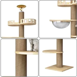Grand Arbre à Chat En Bois, SDLOGAL, Tour De Jeu 265 Cm, Avec 5 Plateformes Et Corbeille, Jouet Pour Chat, Pour Chats Et Chatons -Amis Poils Soldes Boutique 81548213 2