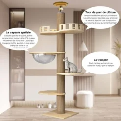 Grand Arbre à Chat En Bois, SDLOGAL, Tour De Jeu 265 Cm, Avec 5 Plateformes Et Corbeille, Jouet Pour Chat, Pour Chats Et Chatons -Amis Poils Soldes Boutique 81548213 4