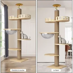 Grand Arbre à Chat En Bois, SDLOGAL, Tour De Jeu 265 Cm, Avec 5 Plateformes Et Corbeille, Jouet Pour Chat, Pour Chats Et Chatons -Amis Poils Soldes Boutique 81548213 5
