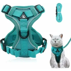 Harnais Réglable Anti-éclatement Pour Chat Avec Laisse - Harnais Souple Pour Chat - Harnais De Poitrine Pour Chat - Chiot - Lac Bleu -S