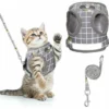 Harnais Pour Chat Anti-Évasion Harnais Réglable Pour Chiot Harnais Avec Laisse Pour Chaton Harnais Avec Gilet à Rayures Pour Chien Harnais En Maille Respirante Pour Chats Petits Chiens (S)