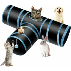 Tunnel Chat Jeu Chat, Tunnel Lapin Pet Tunnel 3 Way Crinkle Tunnel Tube Pliable Jouet Pour Les Chats Lapins, Chiens, Animaux De Compagnie, Avec Jouet Pour Chat Canne A Peche