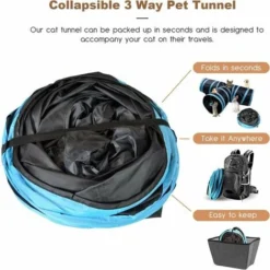 Tunnel Chat Jeu Chat, Tunnel Lapin Pet Tunnel 3 Way Crinkle Tunnel Tube Pliable Jouet Pour Les Chats Lapins, Chiens, Animaux De Compagnie, Avec Jouet Pour Chat Canne A Peche -Amis Poils Soldes Boutique 85789597 5