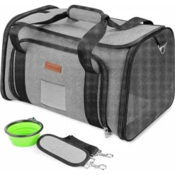 Sac De Transport Pour Chat - 7 Kg/15 Livres Petit Et Moyen Chat Chien Lapin Sac De Voyage, Chat Chien Lapin Sac De Transport Cabine D'avion + Bol