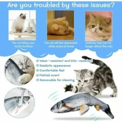 Jouet Poisson Chat Jouet Poisson Electrique Jouet Interactif A Macher Pour Chat Poisson Simulation Avec Charge USB Jouet De Poisson En Peluche Lavable(28 CM) -Amis Poils Soldes Boutique 87413685 3