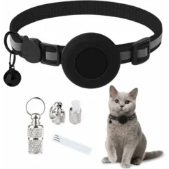 DHKLFA Collier Chat Airtag,Collier Pour Chat Avec Cloche Collier Chat Airtag Support Airtag étanche Boucle De Sécurité,Collier Chat Anti étranglement,Collier Chat Personnalisé (S, Black)