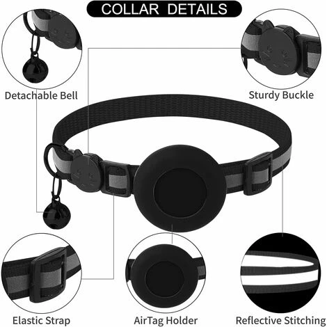DHKLFA Collier Chat Airtag,Collier Pour Chat Avec Cloche Collier Chat Airtag Support Airtag étanche Boucle De Sécurité,Collier Chat Anti étranglement,Collier Chat Personnalisé (S, Black) 2 DHKLFA Collier Chat Airtag,Collier Pour Chat Avec Cloche Collier Chat Airtag Support Airtag étanche Boucle De Sécurité,Collier Chat Anti étranglement,Collier Chat Personnalisé (S, Black) – Image 2