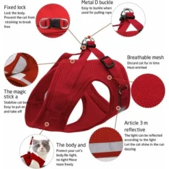 DHKLFA Harnais Chat, Harnais Chaton, Harnais Pour Chaton Harnais Pour Chat Et Laisse Pour Chat Réglable Harnais Laisse Gilet Respirant Gilet Pour Animal Domestique Chaton (XS, Rouge 2) -Amis Poils Soldes Boutique 87800585 3