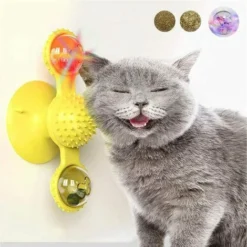 LTDSFHC Jouet De Chat Moulin à Vent, Tourne-disque, Jouet De Chat, Ventouse, Jouet Interactif Rotatif, Brosse à Poils De Chat, Tourne-disque, Massage, Grattage, Chatouillettes.