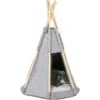 PawHut Tente Tipi Pour Animaux - Teepee Chien Chat - Coussin épais Grand Confort Inclus - Structure Bois De Pin Feutre Polyester Gris