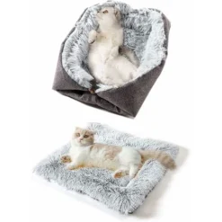 Lit Pour Chat Coussin Moelleux Lavable Pour Chat - 2 En 1 Couchage Pour Chat Canapé Pour Chat Couverture Pour Chat Doux Pour Chat Petits Chiens, Coussin Pour Chat En Peluche Lit Câlin Taille En 60x51c