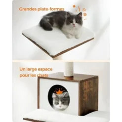 Songmics Arbre à Chat, Tour De Jeux De 138 Cm, Pour Chats Domestiques, Niche, Meuble Pour Chat, Multiniveau, Avec Griffoirs, Avec Hamac, Plate-Forme, Housse Lavable, Marron Rustique PCT164X01 -Amis Poils Soldes Boutique 90266699 4