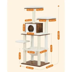 Songmics Arbre à Chat, Tour De Jeux De 138 Cm, Pour Chats Domestiques, Niche, Meuble Pour Chat, Multiniveau, Avec Griffoirs, Avec Hamac, Plate-Forme, Housse Lavable, Marron Rustique PCT164X01 -Amis Poils Soldes Boutique 90266699 5