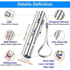 Jouet Laser Pour Chat, Jouet Interactif Pour Chat Et Chien D'intérieur, Point Rouge, Lumière LED, Projection Laser Longue Distance 3 Modes, Pour Chaton, Chien D'extérieur, Bâton D'entraînement, Charge -Amis Poils Soldes Boutique 90534977 2