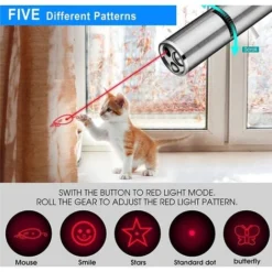 Jouet Laser Pour Chat, Jouet Interactif Pour Chat Et Chien D'intérieur, Point Rouge, Lumière LED, Projection Laser Longue Distance 3 Modes, Pour Chaton, Chien D'extérieur, Bâton D'entraînement, Charge -Amis Poils Soldes Boutique 90534977 5