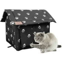 Maison D'hiver Pour Chats - Abri Chaud Pour Chats, Lit Pour Chats Résistant Aux Intempéries Avec Rideau De Porte, Maison Imperméable Et Coupe-vent Pour Chats Et Petits Chiens