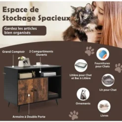 COSTWAY Meuble Litière Chat Avec Griffoir Industriel, Maison De Toilette Chat Anti-basculement 2 Étagères De Rangement, Pieds Métalliques Inclinées, 90x50x70cm 7 COSTWAY Meuble Litière Chat Avec Griffoir Industriel, Maison De Toilette Chat Anti-basculement 2 Étagères De Rangement, Pieds Métalliques Inclinées, 90x50x70cm -Amis Poils Soldes Boutique 91376353 3