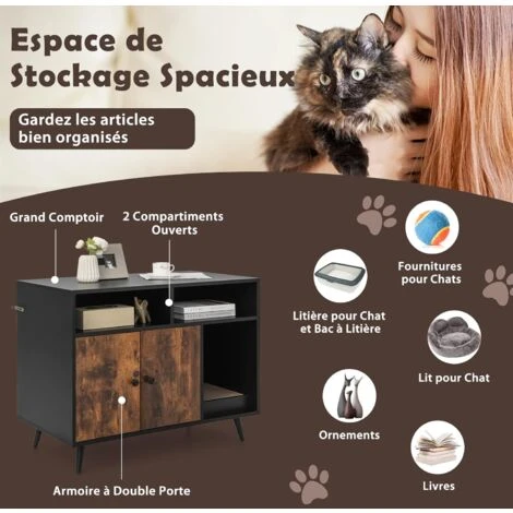 COSTWAY Meuble Litière Chat Avec Griffoir Industriel, Maison De Toilette Chat Anti-basculement 2 Étagères De Rangement, Pieds Métalliques Inclinées, 90x50x70cm 3 COSTWAY Meuble Litière Chat Avec Griffoir Industriel, Maison De Toilette Chat Anti-basculement 2 Étagères De Rangement, Pieds Métalliques Inclinées, 90x50x70cm – Image 3