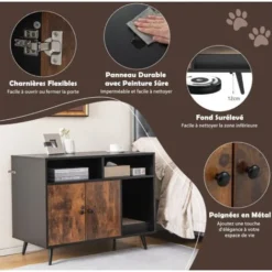 COSTWAY Meuble Litière Chat Avec Griffoir Industriel, Maison De Toilette Chat Anti-basculement 2 Étagères De Rangement, Pieds Métalliques Inclinées, 90x50x70cm 8 COSTWAY Meuble Litière Chat Avec Griffoir Industriel, Maison De Toilette Chat Anti-basculement 2 Étagères De Rangement, Pieds Métalliques Inclinées, 90x50x70cm -Amis Poils Soldes Boutique 91376353 4