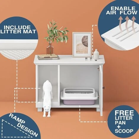 Roomfitters Meuble Litire Chat Petite, Meuble Litire Maison De Toilette Pour Chat, Niche Pour Chat Avec Rangement, Enclos De Litire Chat Cach (Bois, Blanc) 2 Roomfitters Meuble Litire Chat Petite, Meuble Litire Maison De Toilette Pour Chat, Niche Pour Chat Avec Rangement, Enclos De Litire Chat Cach (Bois, Blanc) – Image 2