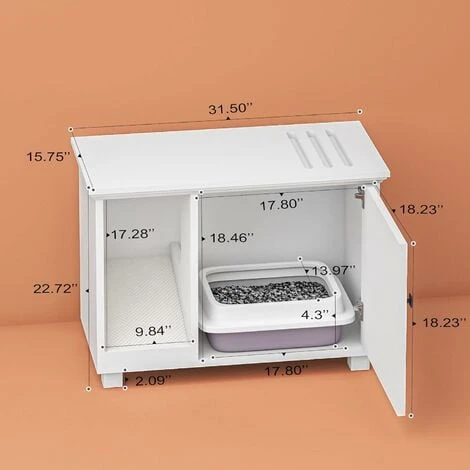 Roomfitters Meuble Litire Chat Petite, Meuble Litire Maison De Toilette Pour Chat, Niche Pour Chat Avec Rangement, Enclos De Litire Chat Cach (Bois, Blanc) 4 Roomfitters Meuble Litire Chat Petite, Meuble Litire Maison De Toilette Pour Chat, Niche Pour Chat Avec Rangement, Enclos De Litire Chat Cach (Bois, Blanc) – Image 4