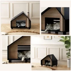 Roomfitters Niche Pour Chat En Bois Avec Griffoir, Maison Pour Chiens D'extrieur, Condos Pour Chats D'intrieur, Maison Pour Animaux, Cachette Pour Lapins, Style Cottage, Noyer Noir -Amis Poils Soldes Boutique 91504646 4