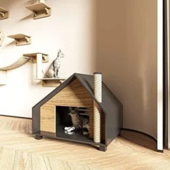 Roomfitters Niche Pour Chat En Bois Avec Griffoir, Maison Pour Chiens D'extrieur, Condos Pour Chats D'intrieur, Maison Pour Animaux, Cachette Pour Lapins, Style Cottage, Noyer Noir -Amis Poils Soldes Boutique 91504646 5