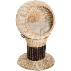 PawHut Panier Chat Lit Chat Cosy Grand Confort 44L X 44l X 67H Cm Coussin Moelleux Inclus Osier Beige Marron