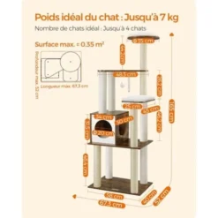 FEANDREA Arbre à Chat, Tour De Jeux Moderne 165 Cm, Avec 5 Griffoirs, Coussins Lavables Et Amovibles, Plate-Forme, Niche, Meuble Pour Chats D’Intérieur, Marron Rustique Par Songmics PCT166X01 -Amis Poils Soldes Boutique 92129588 5