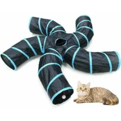 Road Tunnel Pour Chat, 5 Voies Tubes De Tunnels Pliable Jouet Labyrinthe Interactif Pour Petits Animaux, Petit Lapin,Chaton, Chiot,Furet,cochons D Inde (5 Voies)