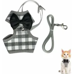 LTS FAFA Harnais Chat Réglable Harnais Laisse, Harnais Pour Chat Anti-évasion De 150 Cm Avec Laisse Extensible, Harnais Pour Chat Confortable Et Respirant Pour La Course(Gris/S)