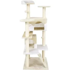 Arbre à Chat Beige / Blanc 130cm Arbre D’escalade Arbre De Grattage Jeu Chats -Amis Poils Soldes Boutique 92332690 4
