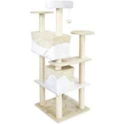 Arbre à Chat Beige / Blanc 130cm Arbre D’escalade Arbre De Grattage Jeu Chats -Amis Poils Soldes Boutique 92332690 5