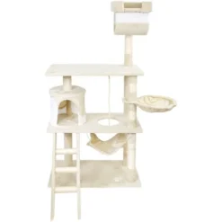 Arbre à Chat Beige / Blanc Sisal 141cm Arbre D’escalade Grattage Jeux Ludique Animal Domestique -Amis Poils Soldes Boutique 92333089 3
