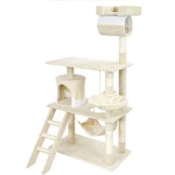 Arbre à Chat Beige / Blanc Sisal 141cm Arbre D’escalade Grattage Jeux Ludique Animal Domestique -Amis Poils Soldes Boutique 92333089 4
