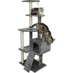 Arbre à Chat Hamac 160cm, Cadre D'escalade De Chat, Arbre à Grimper Pour Chat Centre D’Activités, Planche à Gratter - Gris