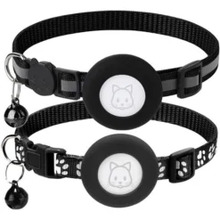 Lot De 2 Colliers Pour Chat, Pour Colliers Air Tag Pour Chat Avec Boucle De SéCurité Et Cloche Amovible Pour Collier Pour Animal De Compagnie Noir