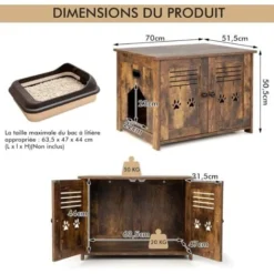 COSTWAY Meuble Litiere Chat Avec Portes à Persiennes Et 2 Poignées Découpées Style Industriel, Maison De Toilette Chat Bonne Respirabilité, 70 X 52 X 51 CM, Facile à Nettoyer Et Installer -Amis Poils Soldes Boutique 95963501 5