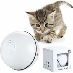 Amis Poils Soldes Boutique 5 Jouet Interactif Pour Chat, Boule Auto-Rotative à 360 Degrés, Chargement USB Jouet Exercice à LED, Balles Interactives Automatiques Rotatives Pour Chatons De Chaton Prenant Et Amusant (Blanc)