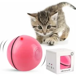 Jouet Interactif Pour Chat, Boule Auto-Rotative à 360 Degrés, Chargement USB Jouet Exercice à LED, Balles Interactives Automatiques Rotatives Pour Chatons De Chaton Prenant Et Amusant (Rose)