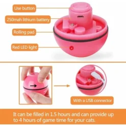 Jouet Interactif Pour Chat, Boule Auto-Rotative à 360 Degrés, Chargement USB Jouet Exercice à LED, Balles Interactives Automatiques Rotatives Pour Chatons De Chaton Prenant Et Amusant (Rose) -Amis Poils Soldes Boutique 96339210 4