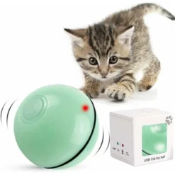 Jouet Interactif Pour Chat, Boule Auto-Rotative à 360 Degrés, Chargement USB Jouet Exercice à LED, Balles Interactives Automatiques Rotatives Pour Chatons De Chaton Prenant Et Amusant (Vert)