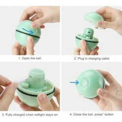 Rechargeable Interactif Balle Pour Chat, Balle Interactive De Jouets De Chat, Rotative Automatique à 360 Degrés Avec Lumière LED, Animaux De Compagnie Chats Chiens Chaser Ball(Vert) -Amis Poils Soldes Boutique 96340825 4