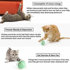 Rechargeable Interactif Balle Pour Chat, Balle Interactive De Jouets De Chat, Rotative Automatique à 360 Degrés Avec Lumière LED, Animaux De Compagnie Chats Chiens Chaser Ball(Vert) -Amis Poils Soldes Boutique 96340825 5