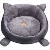 Lit Pour Chat Et Chiot Panier Cde Couche Niche Avec Matelas De Peluche Maison Chaude Hiver 3D D'oreille De Chat Gris Taille L
