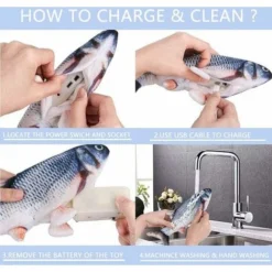 Jouets Poisson Pour Chat,30cm Electronique Automatique Jouets Vibrant Dansant Bouge,Jouets Cataire,Jouet à Mâcher,Jouets Poisson Interactif Réaliste Pour Chat(Rechargeable USB) -Amis Poils Soldes Boutique 97517955 3