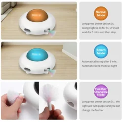 Jouet Interactif Pour Chat Pour Chats D'intérieur Avec Plume Rotative, Jouet électronique Interactif Pour Chat UFO (mode Intelligent, Faible Bruit, Arrêt Automatique, Plume Mobile Aléatoire, Chargemen -Amis Poils Soldes Boutique 97558836 4